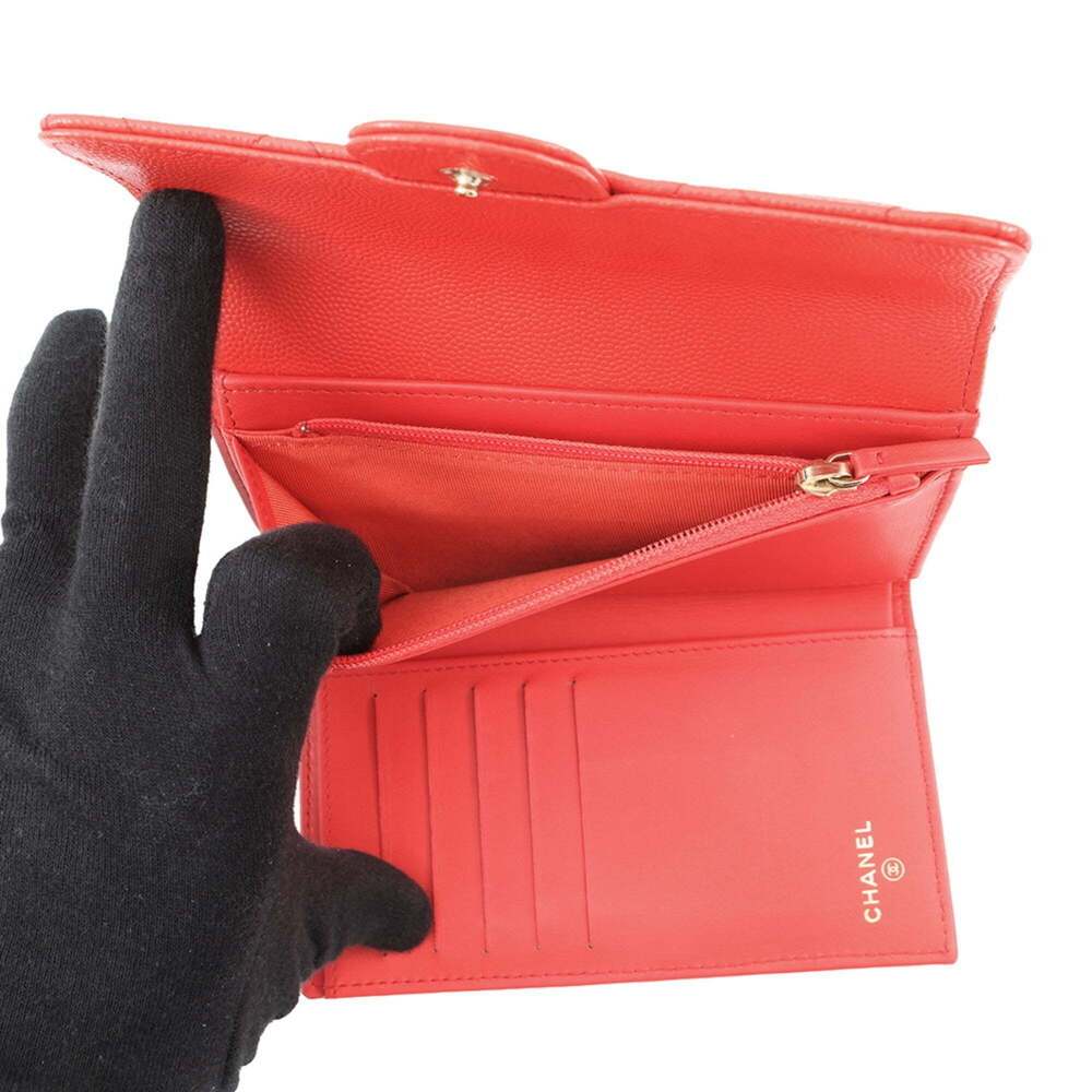 CHANEL Red Caviar Leather Logo Wallet - Picture 6 of 16